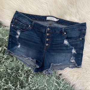 Torrid Distressed Denim Cut-Off Shortie Shorts